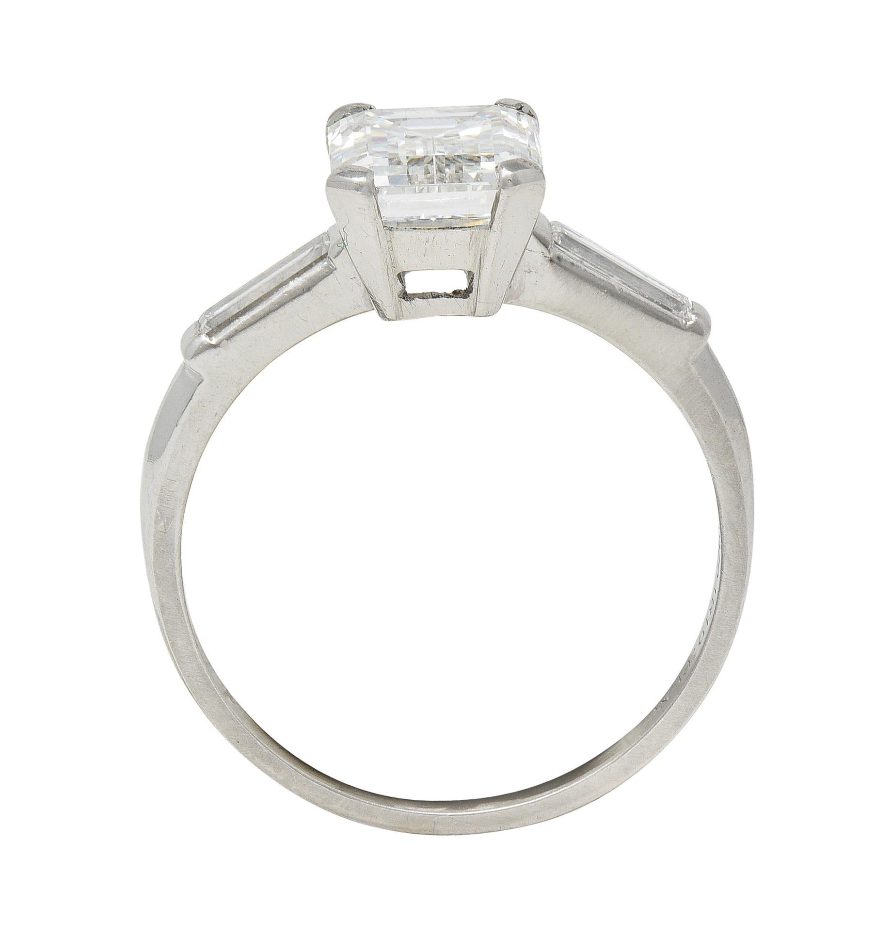Mid-Century 2.11 CTW Smaragdschliff Diamant Platin Vintage Verlobungsring GIA 5
