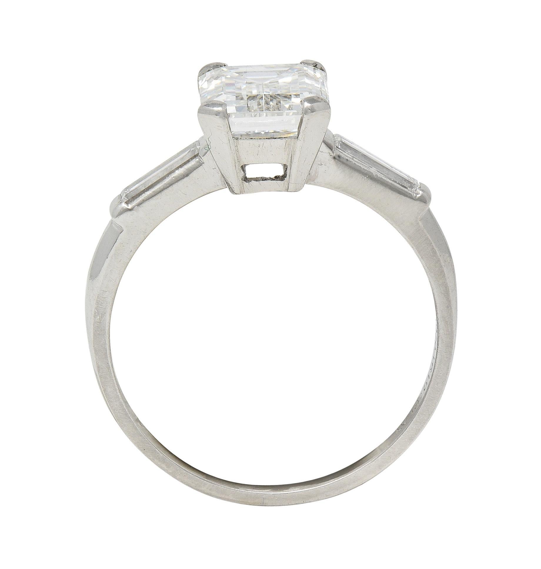 Mid-Century 2.11 CTW Emerald Cut Diamond Platinum Vintage Engagement Ring GIA For Sale 5