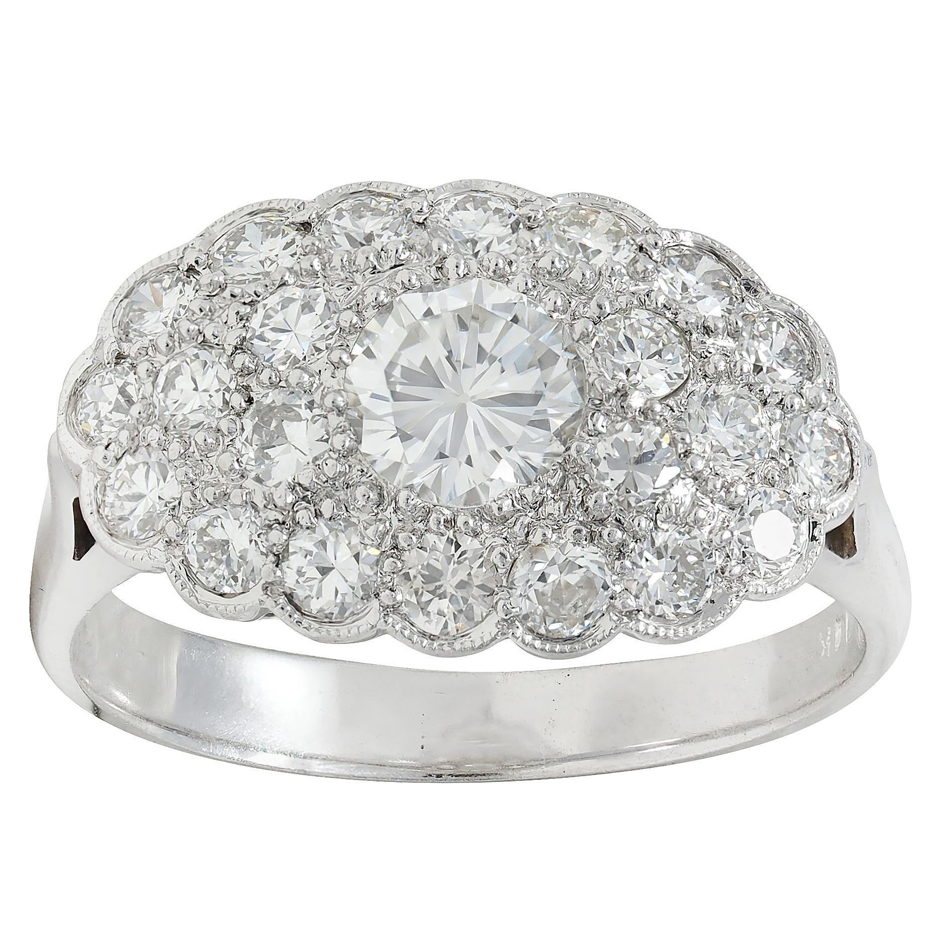 Mid-Century 2.12 CTW Diamond 14 Karat White Gold Vintage Cluster Ring für Damen oder Herren im Angebot