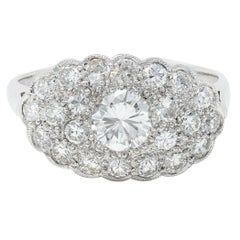 Mid-Century 2.12 CTW Diamond 14 Karat White Gold Vintage Cluster Ring