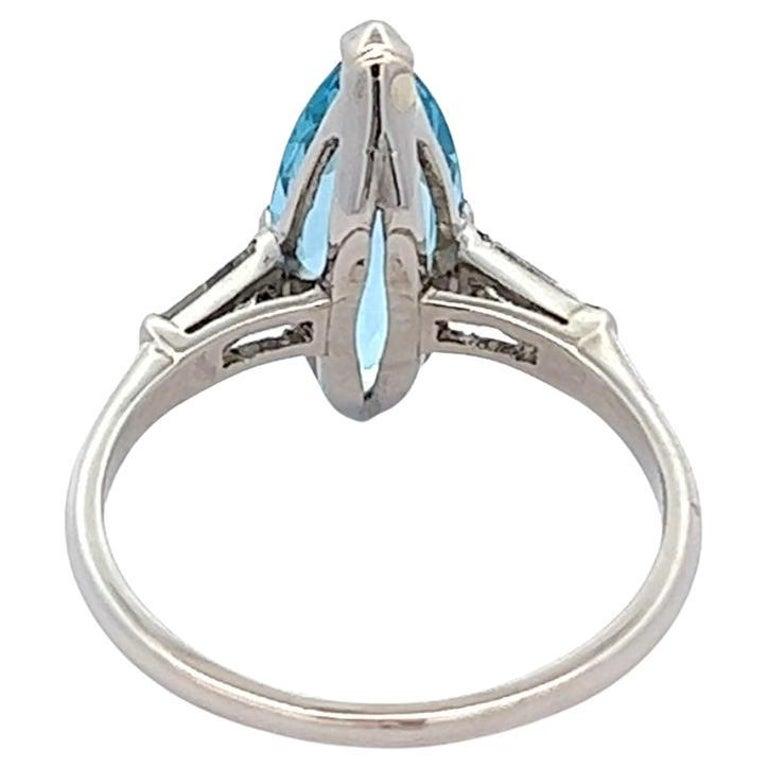 Midcentury 2.13 Carats Aquamarine Diamond Platinum Ring 1
