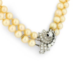 Mid Century 2.15 carat diamond pearl platinum necklace