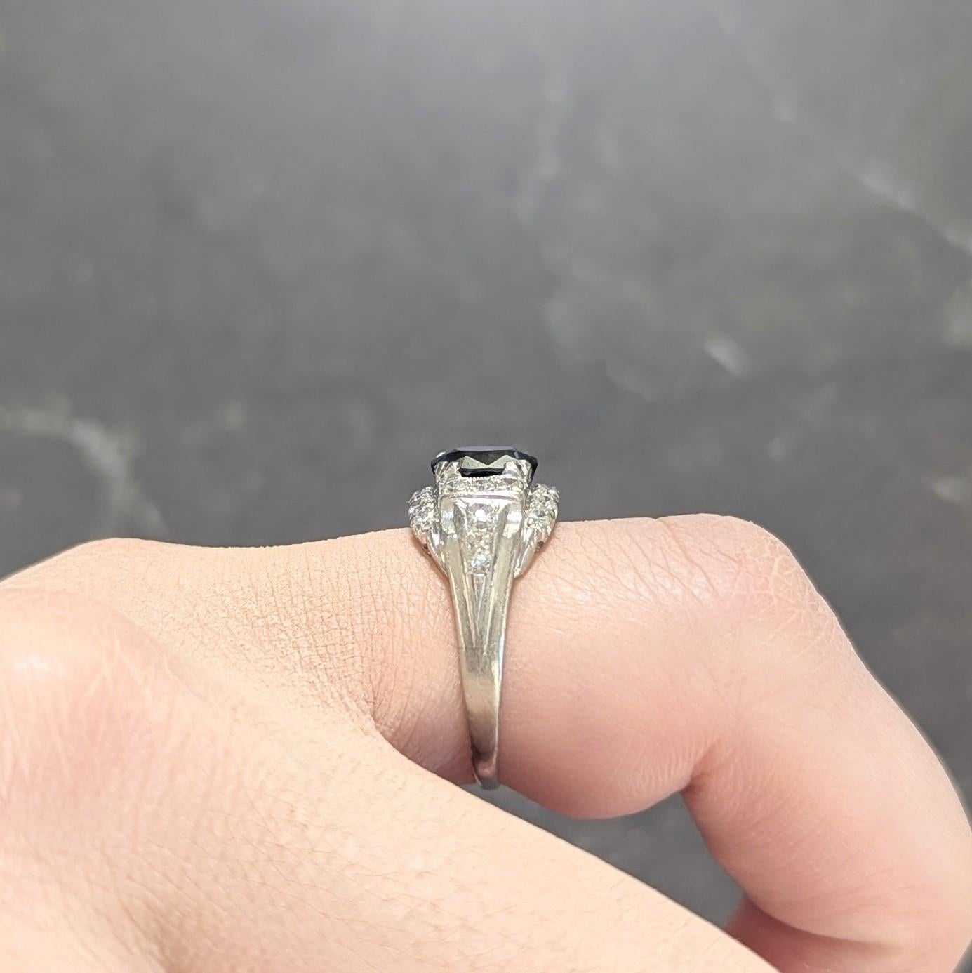 Anello vintage di metà secolo con zaffiro e diamante in platino da 2,19 CTW senza calore GIA in vendita 5