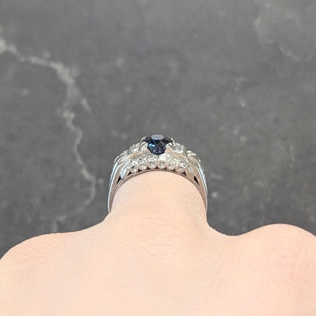 Anello vintage di metà secolo con zaffiro e diamante in platino da 2,19 CTW senza calore GIA in vendita 6