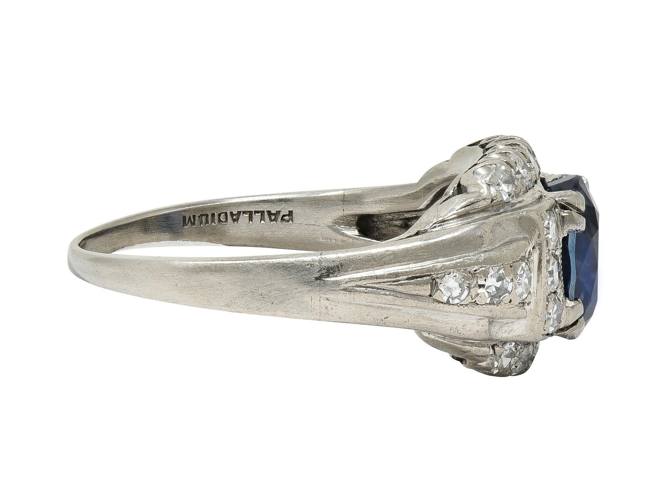 Taglio rotondo Anello vintage di metà secolo con zaffiro e diamante in platino da 2,19 CTW senza calore GIA in vendita