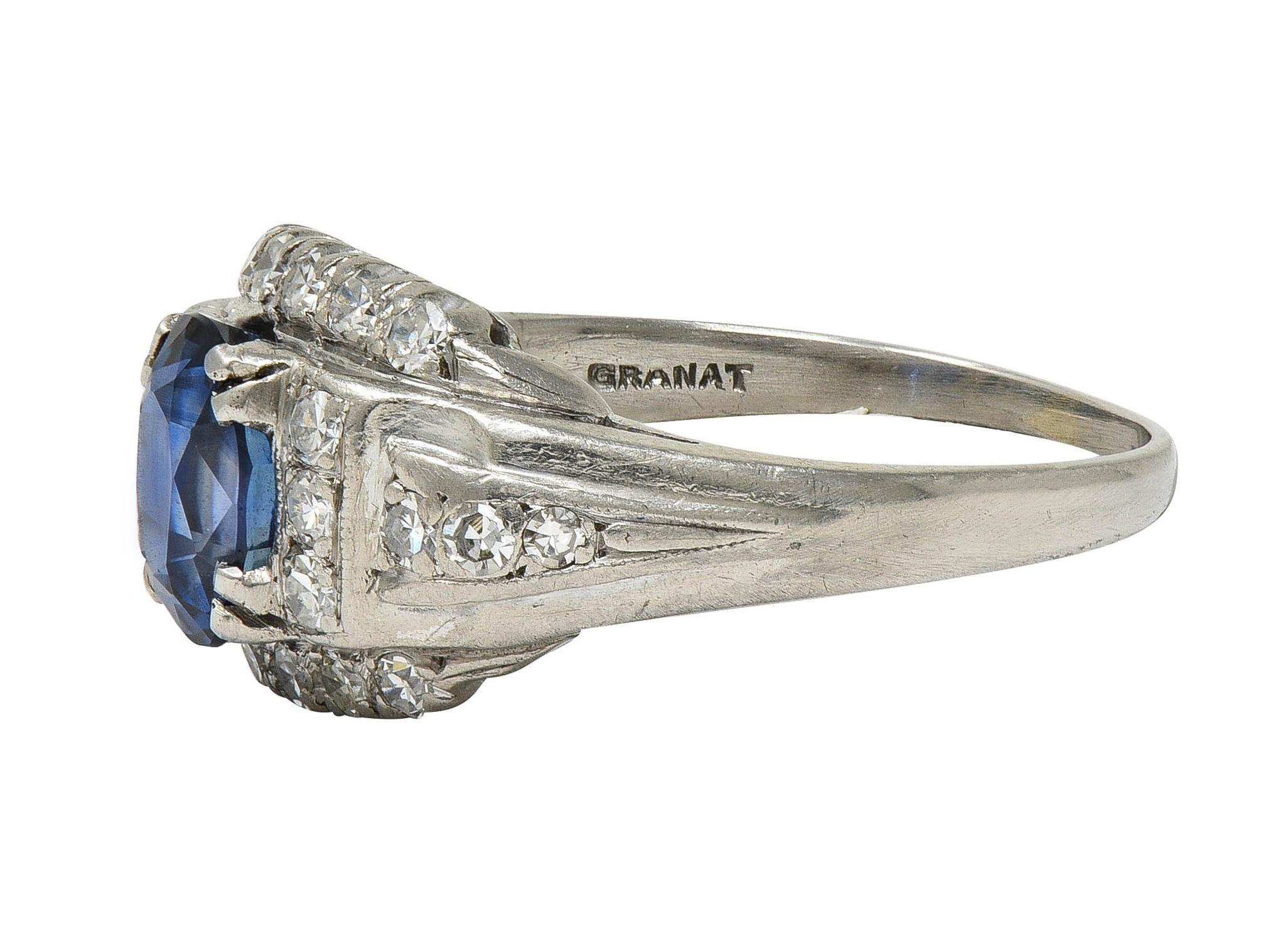 da uomo o donna Anello vintage di metà secolo con zaffiro e diamante in platino da 2,19 CTW senza calore GIA in vendita