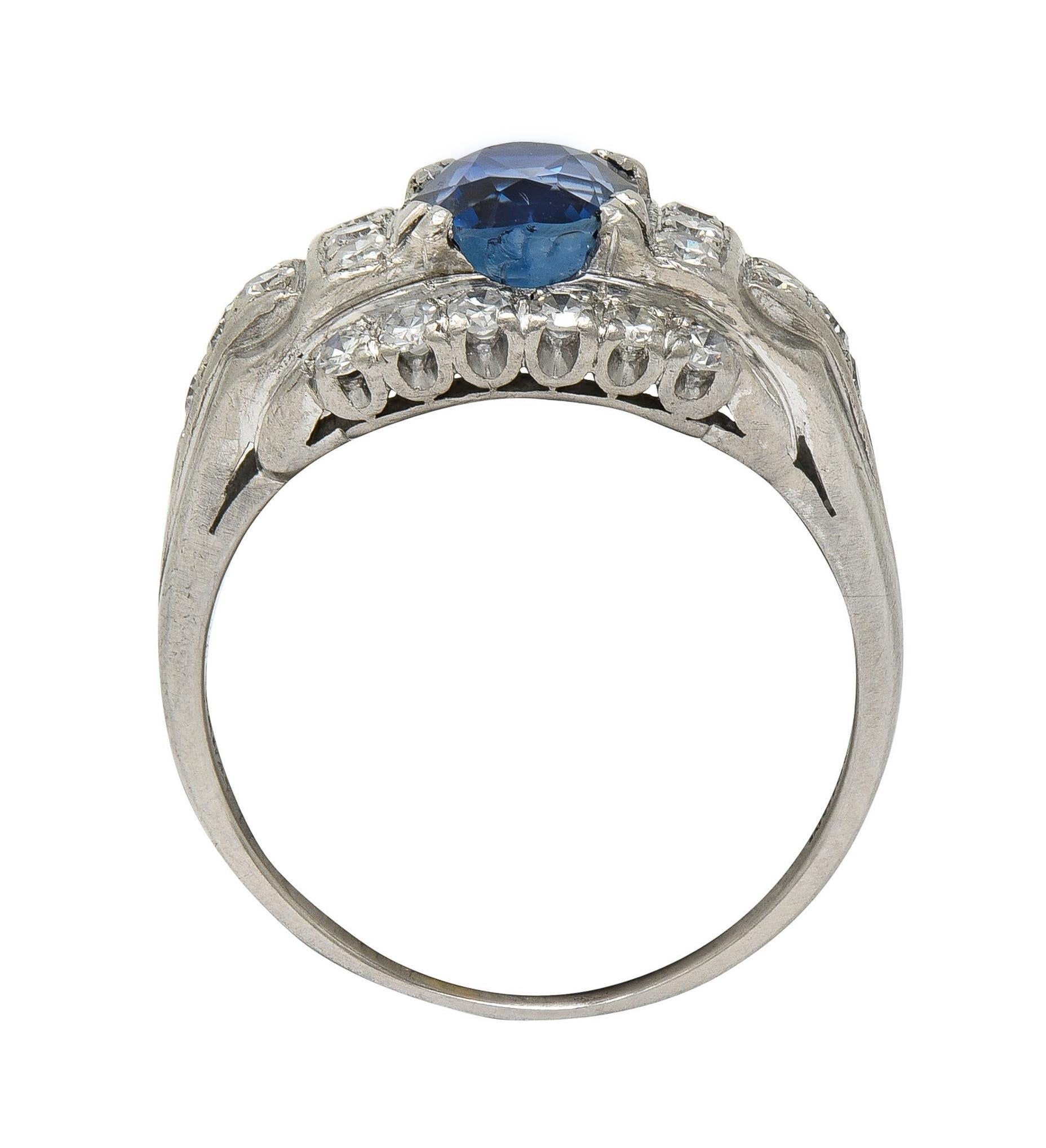 Anello vintage di metà secolo con zaffiro e diamante in platino da 2,19 CTW senza calore GIA in vendita 3