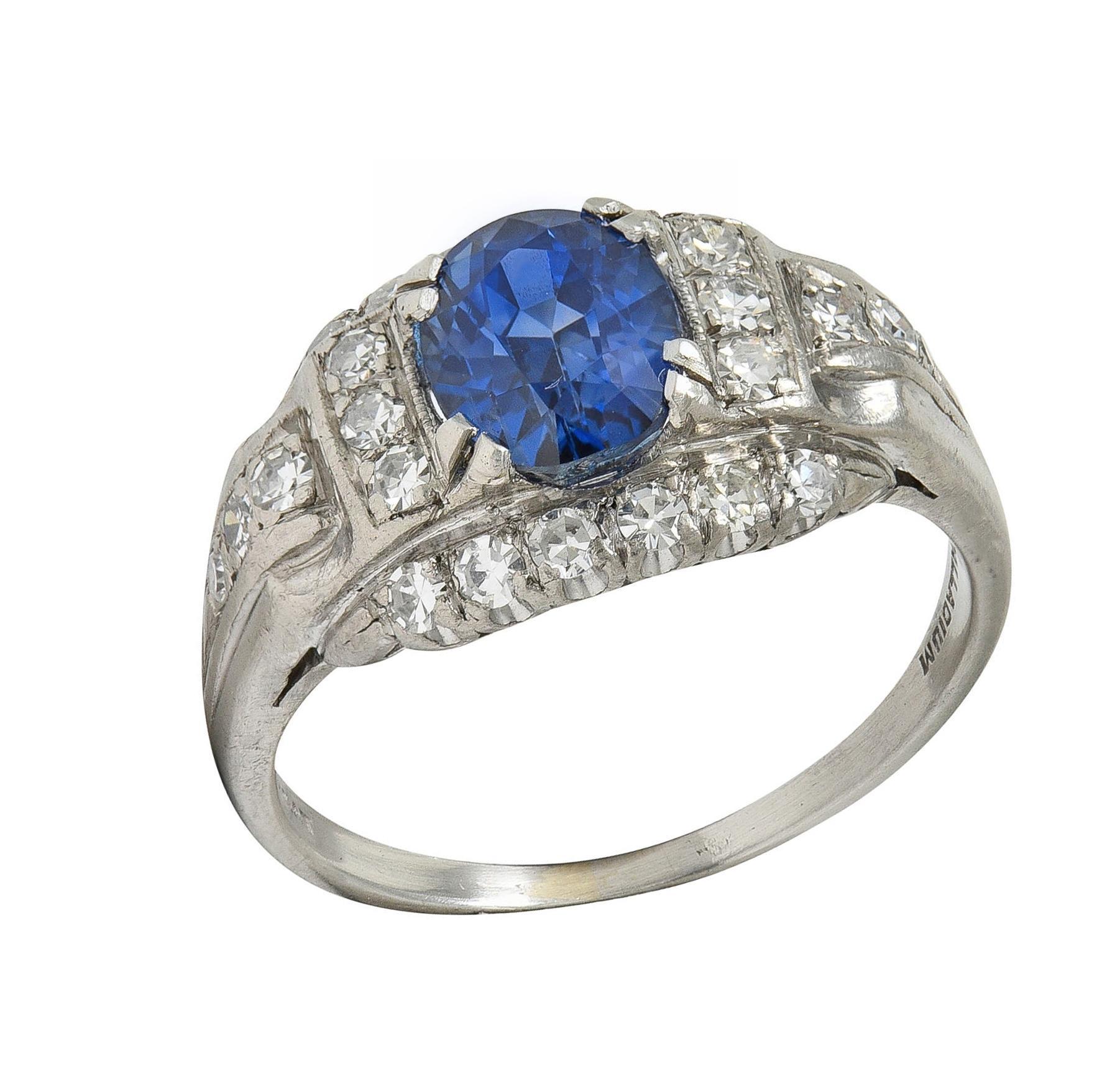 Anello vintage di metà secolo con zaffiro e diamante in platino da 2,19 CTW senza calore GIA in vendita 4