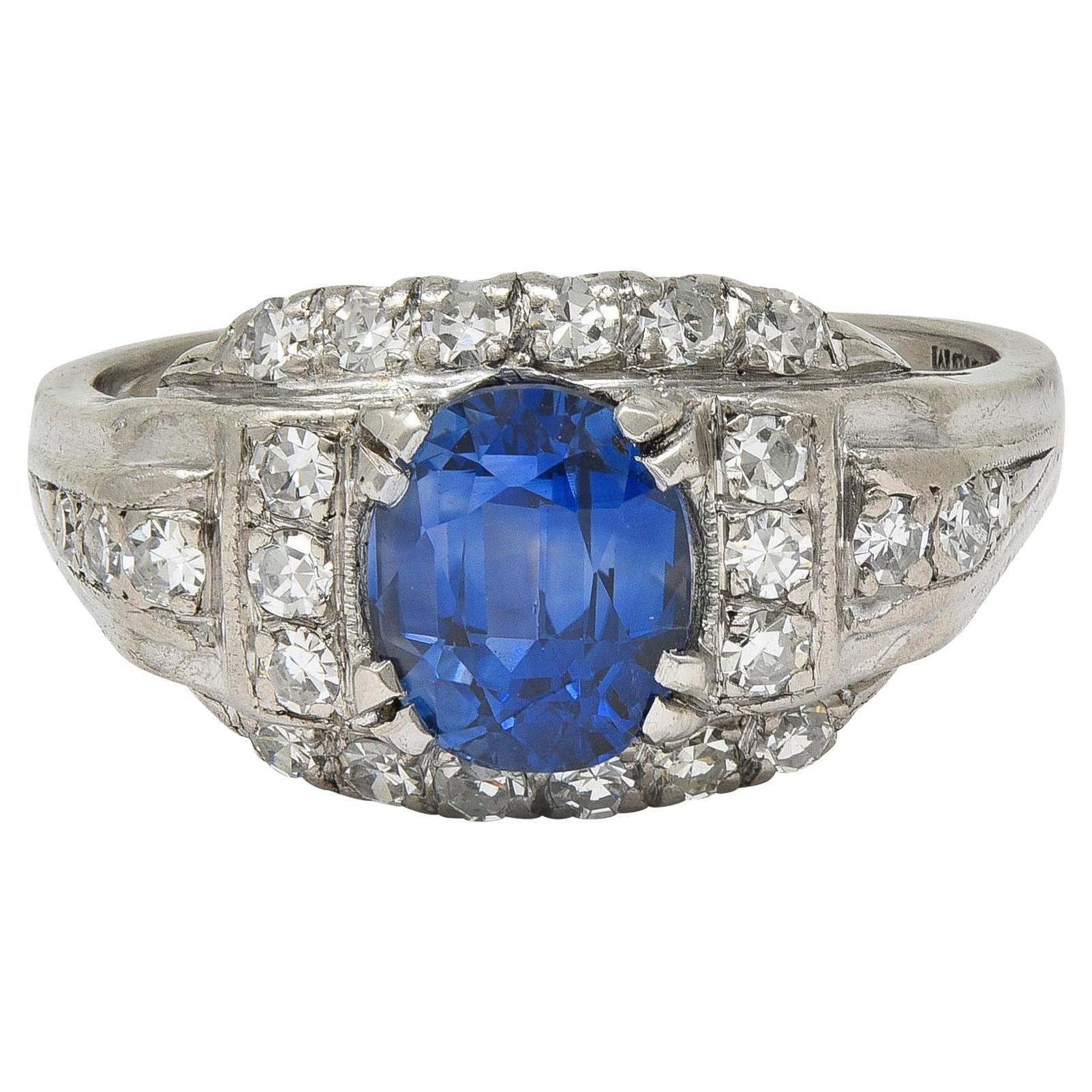 Mid-Century 2.19 CTW No Heat Sapphire Diamond Platinum Vintage Ring GIA