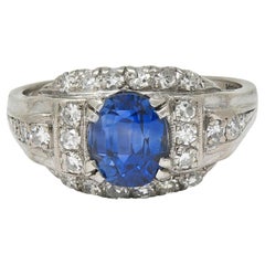 Mid-Century 2.19 CTW No Heat Sapphire Diamond Platinum Vintage Ring GIA