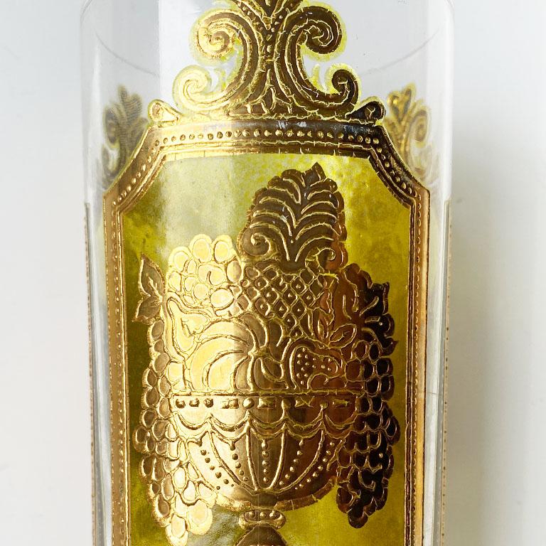 20ième siècle Verrerie à cocktail haute en or 22 carats et vert du milieu du siècle dernier de Culver, lot de 5 en vente