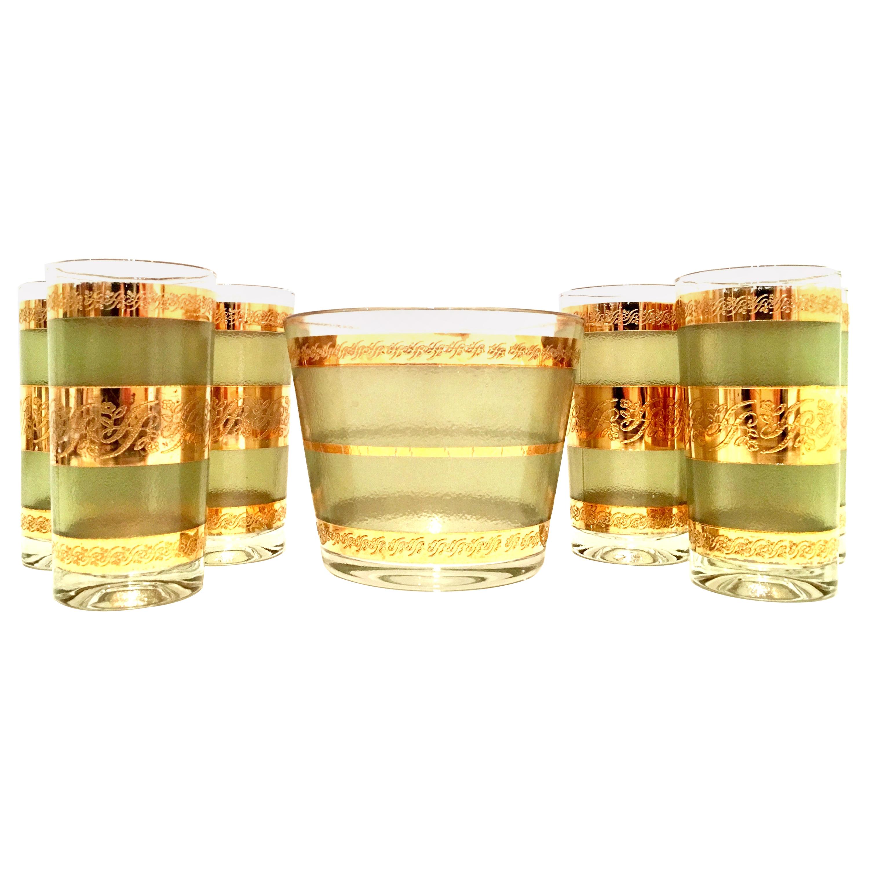 Mid-Century 22-Karat Gold Textured Drinks, Set of 7 For Sale