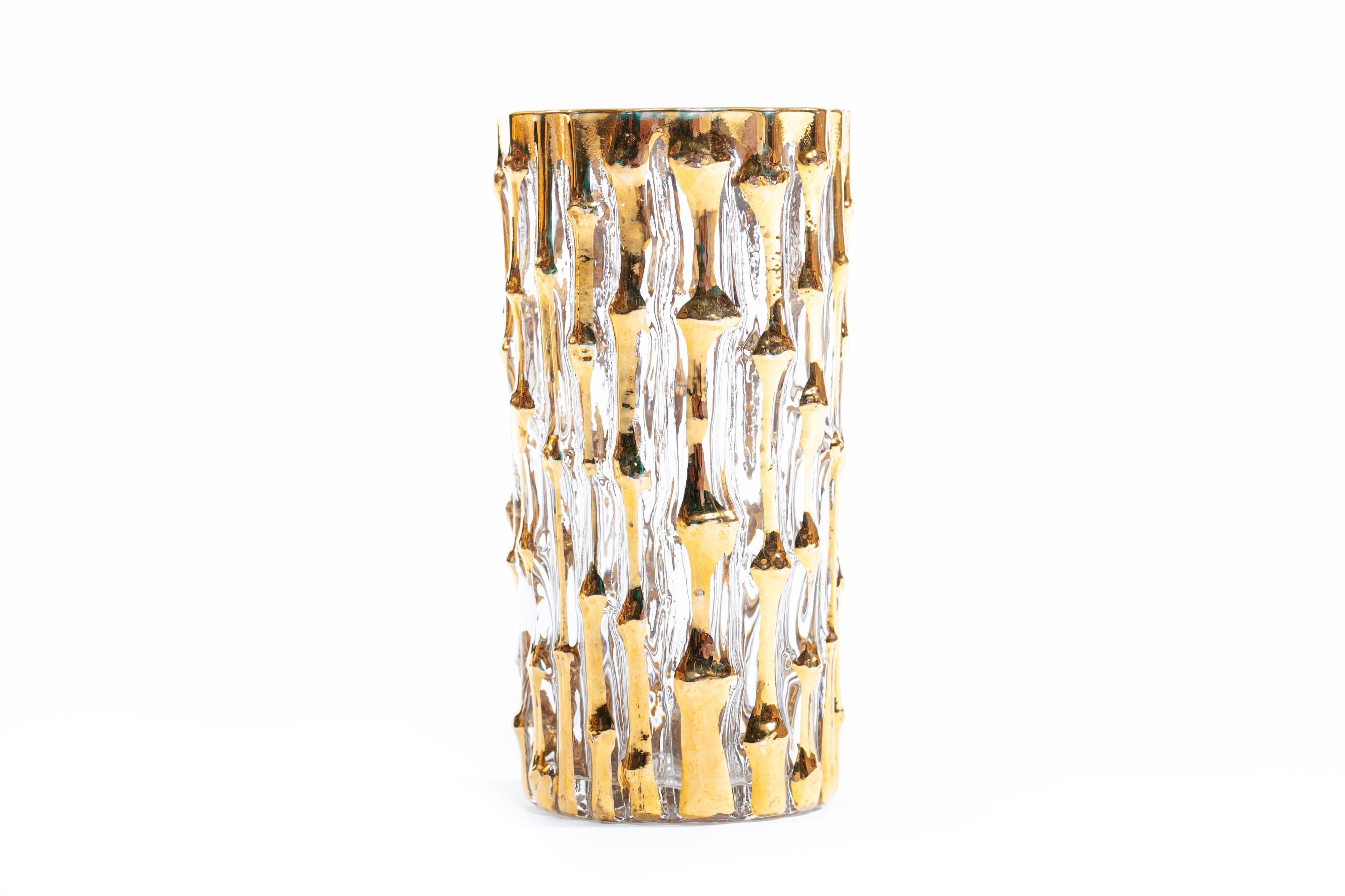 Mid-Century Modern Midcentury 22-Karat Hand Painted Bamboo Tumbler Glasses, Set of 6, circa 1965
