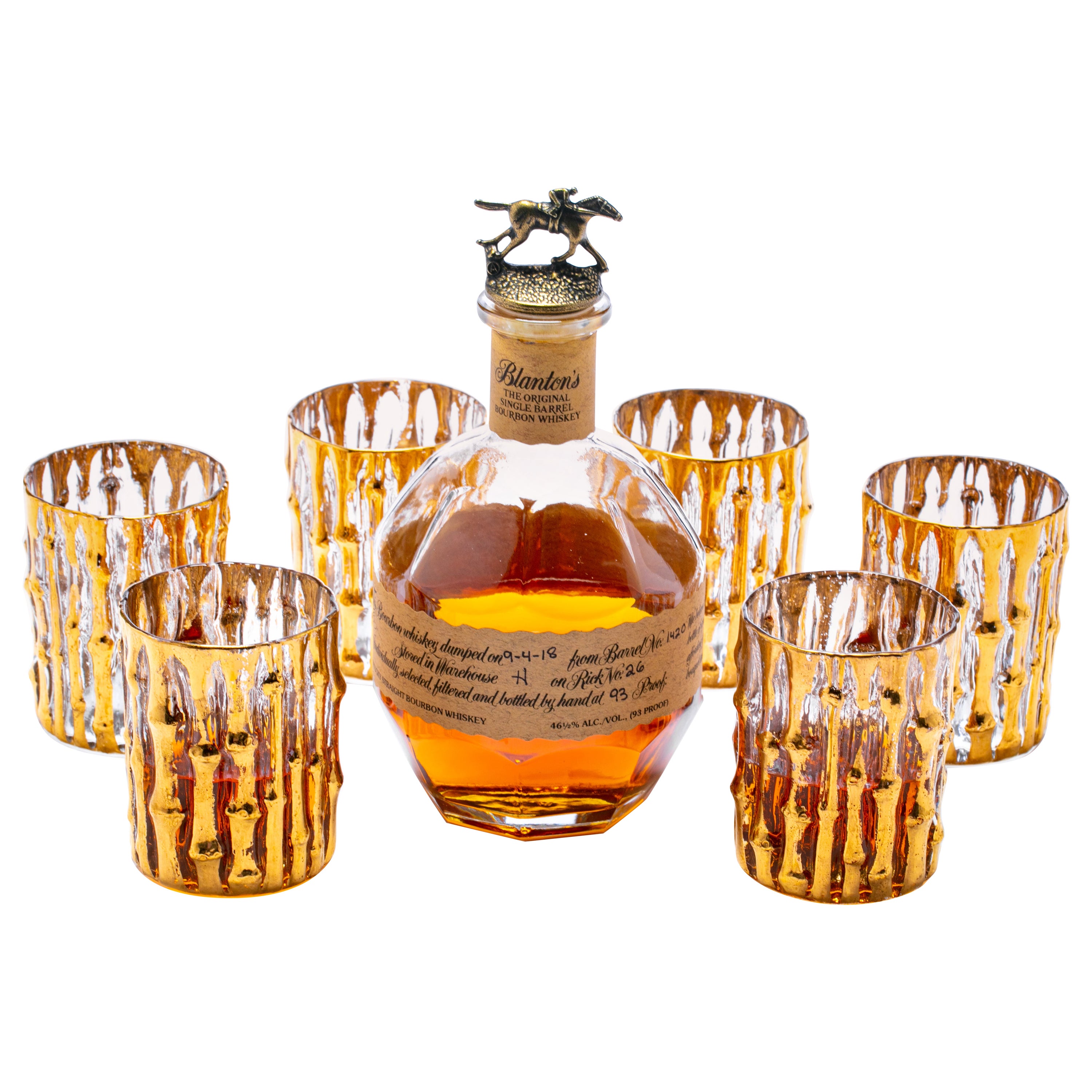 Mid Century 22-Karat Hand Painted Bamboo Whiskey Glasses Set of 6 circa 1965