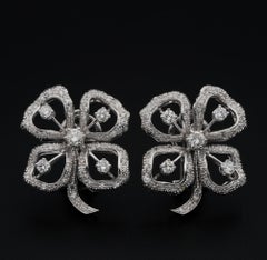 Mid Century 2.20 Ct Diamond Large Pansy Flower Earclips