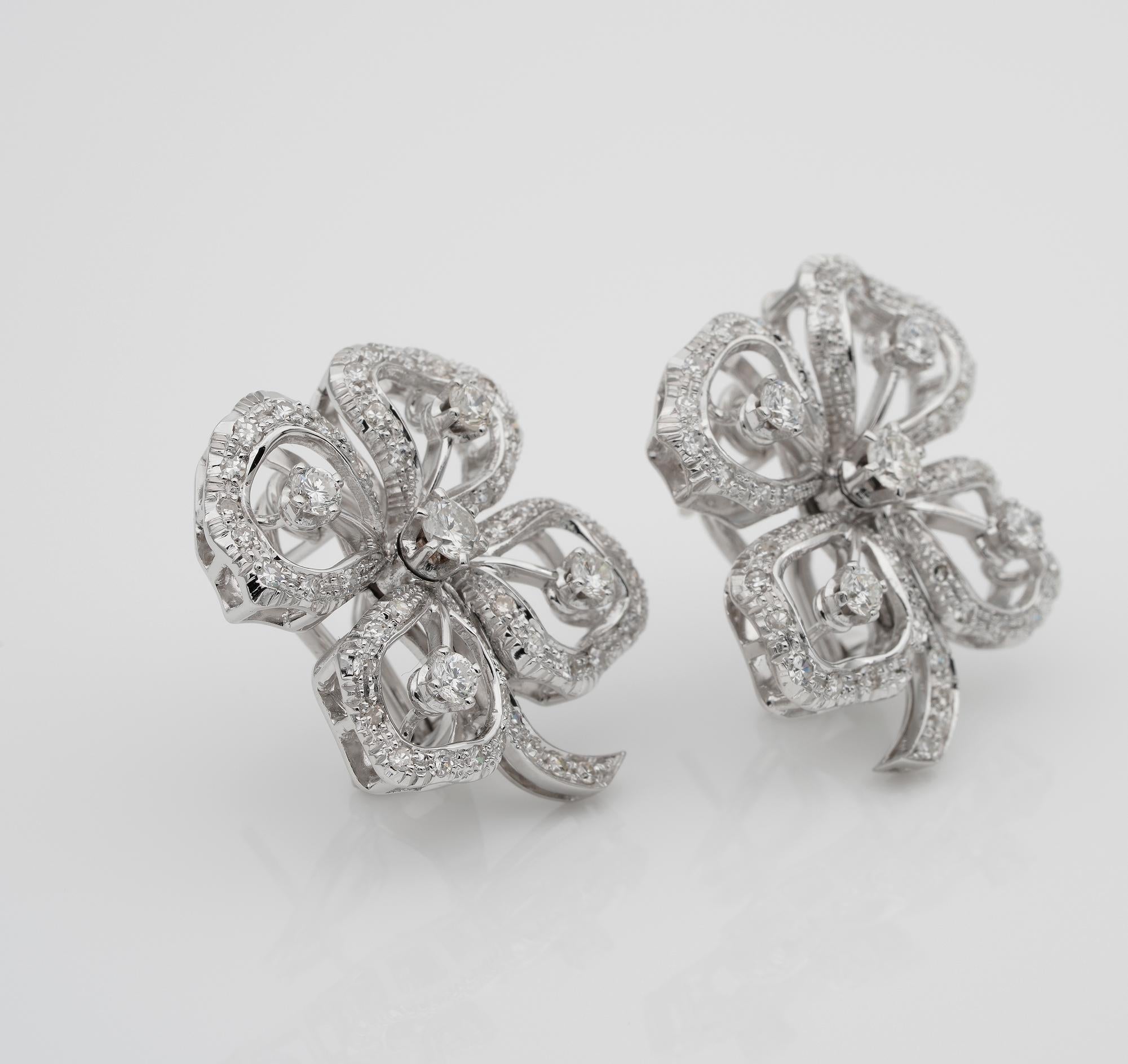 Contemporary Mid Century 2.20 Ct Diamond Large Pansy Flower Earclips For Sale