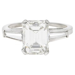 Mid-Century 2.22 Carats Emerald Cut Diamond Platinum Engagement Ring GIA