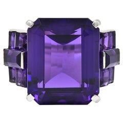Mid-Century 22.92 CTW Amethyst Platinum Vintage Stepped Cocktail Ring