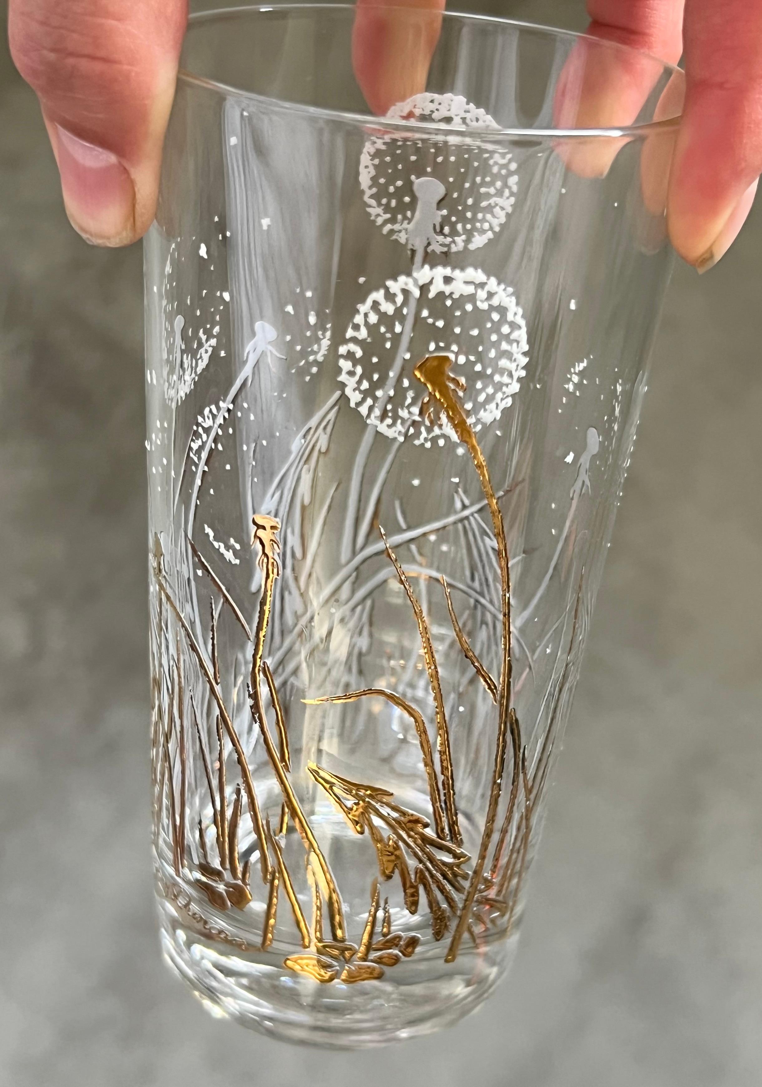Mid-Century Modern Mid Century 22k Gold Dandelion Highball Glassware by Gregory Duncan - Set of Six For Sale