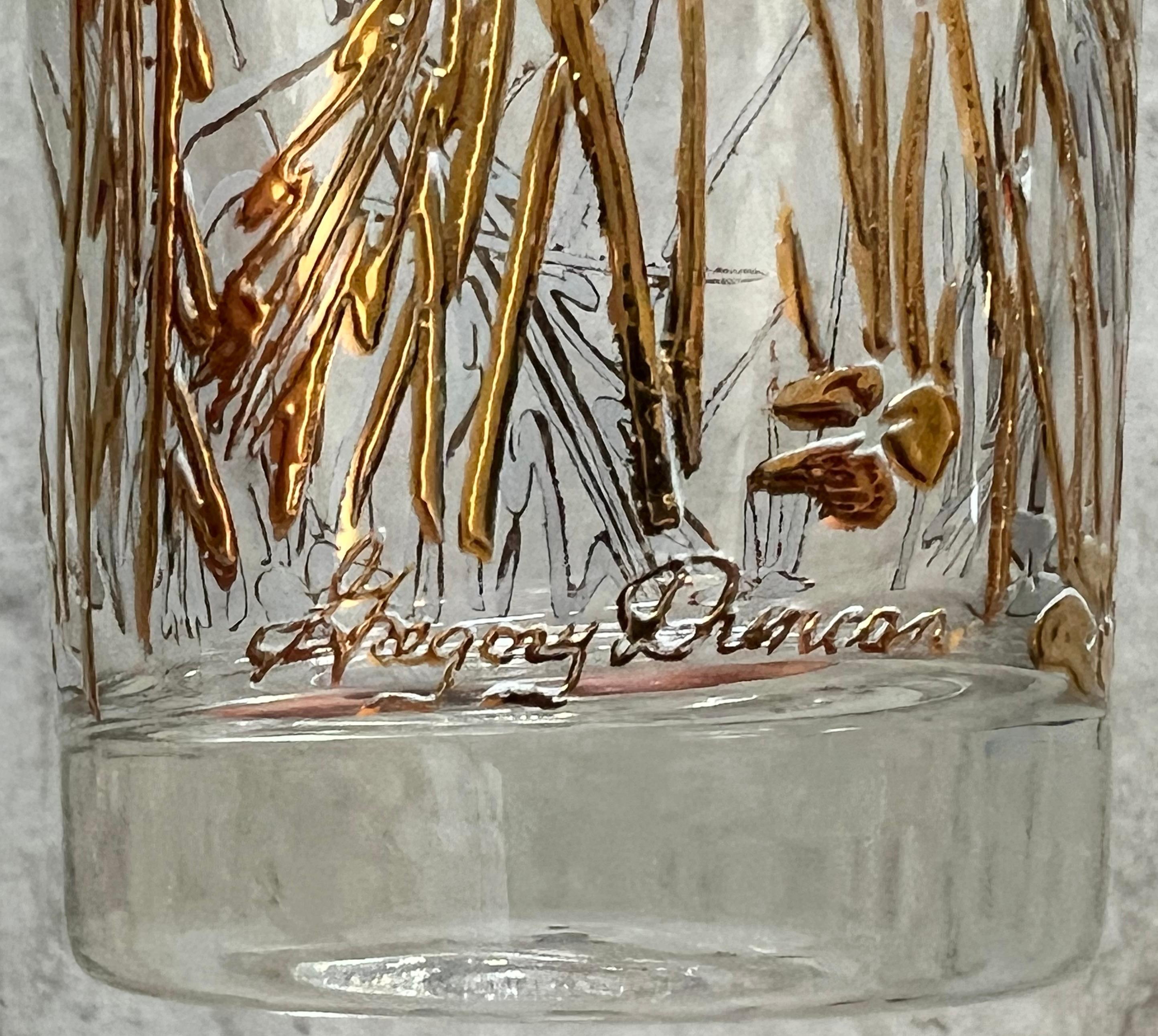 American Mid Century 22k Gold Dandelion Highball Glassware by Gregory Duncan - Set of Six For Sale