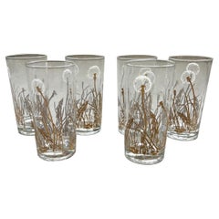 Mid Century 22k Gold Dandelion Highball Glassware by Gregory Duncan - Set of Six