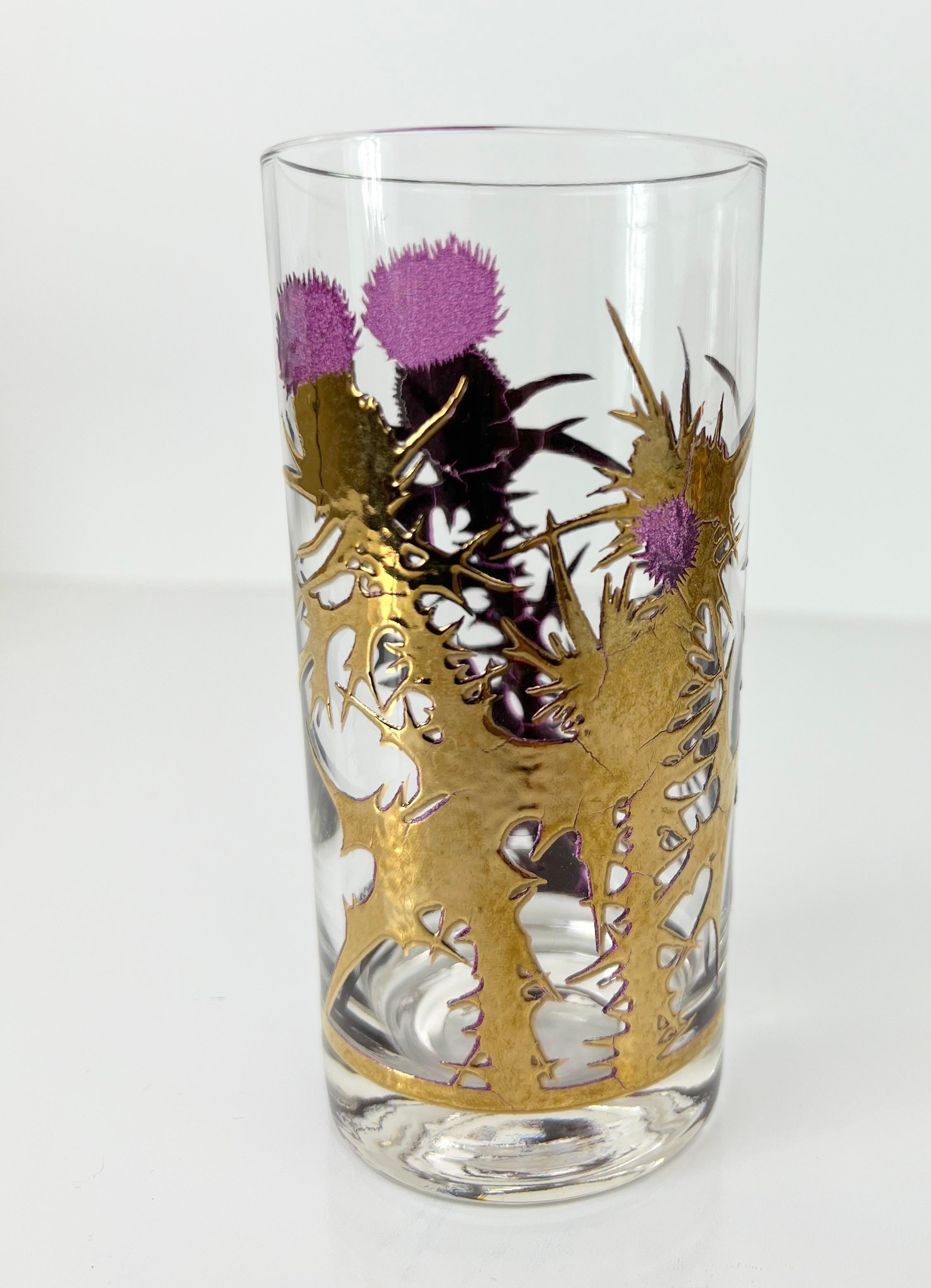 Mid Century 22K Gold Thistle Highball Glassware Set by Gregory Duncan - Set of 8 In Excellent Condition For Sale In Draper, UT
