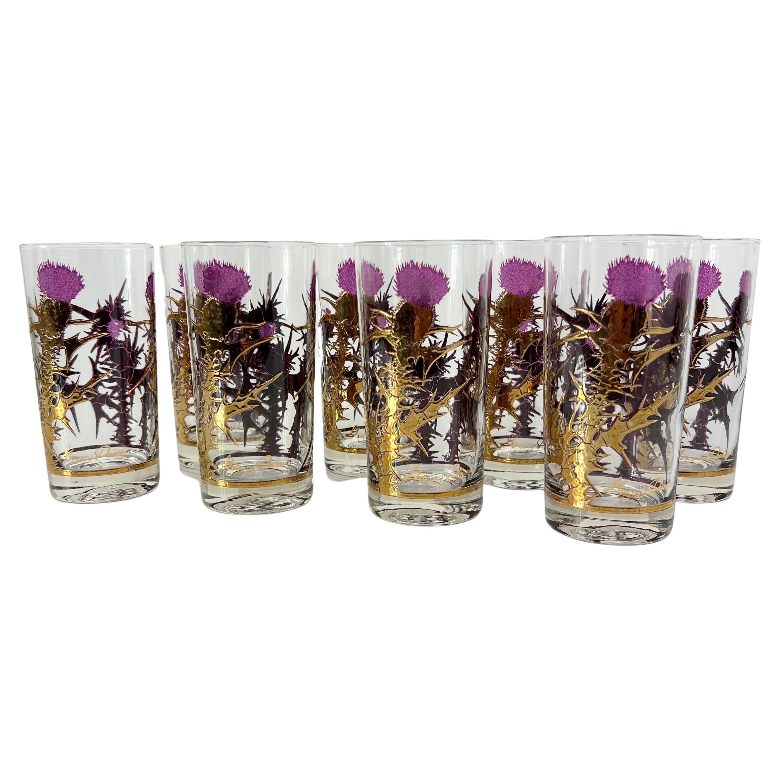 Mid Century 22K Gold Thistle Highball Glassware Set by Gregory Duncan - Set of 8 For Sale