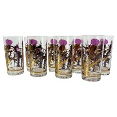 Used Mid Century 22K Gold Thistle Highball Glassware Set by Gregory Duncan - Set of 8
