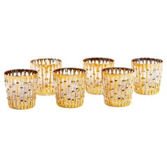 Midcentury 22-Karat Hand Painted Bamboo Rocks Glasses, Set of 6, circa 1965