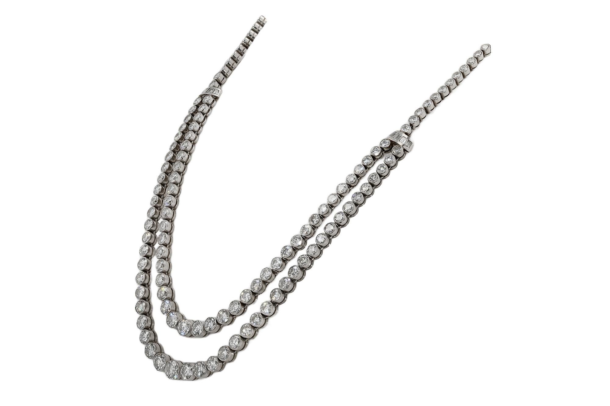 Mid Century 23 Karat Diamant Zwillingsstrang Rivière Halskette im Zustand „Gut“ im Angebot in Santa Barbara, CA