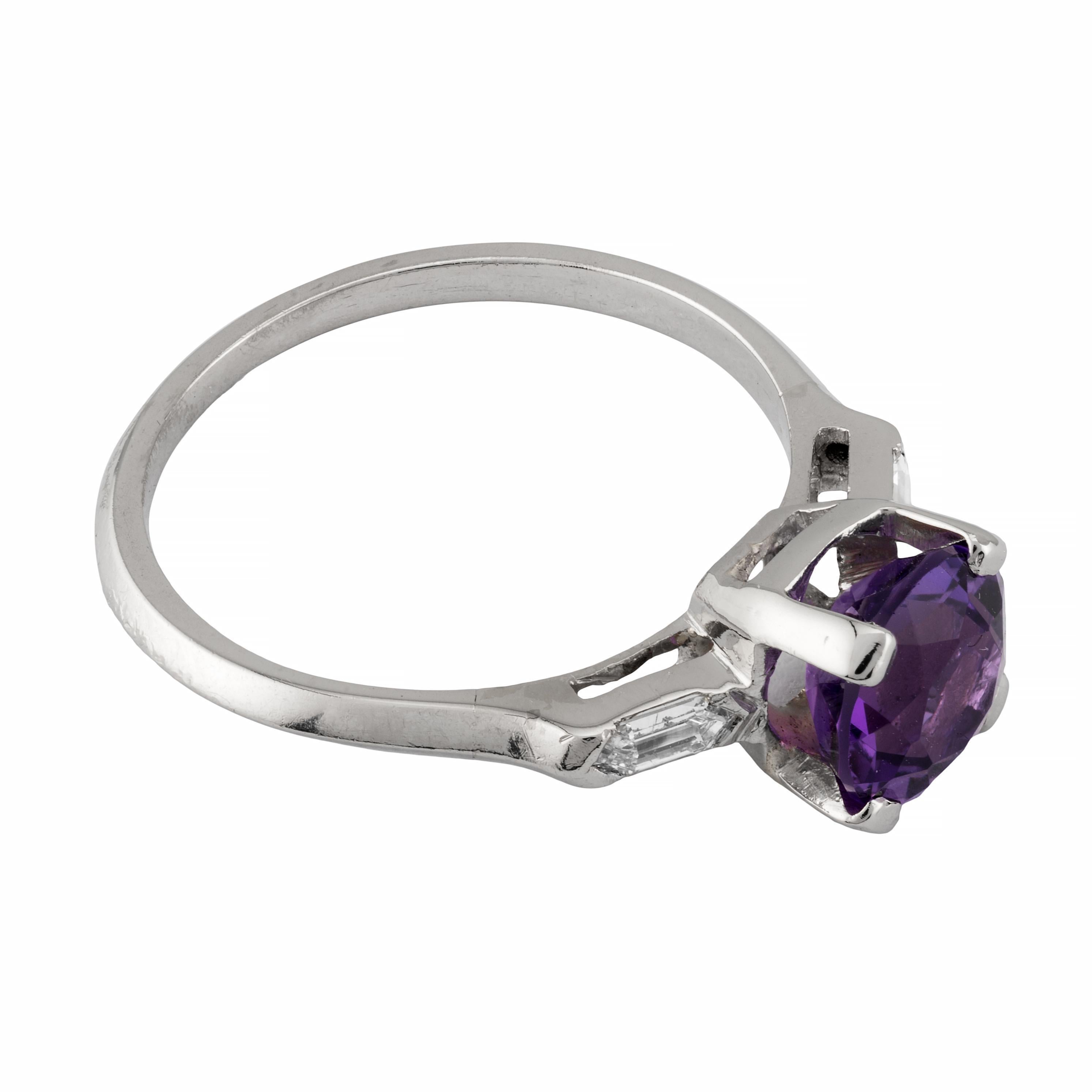 Round Cut Mid Century 2.32ctw Amethyst & Diamond Three Stone Ring in Platinum