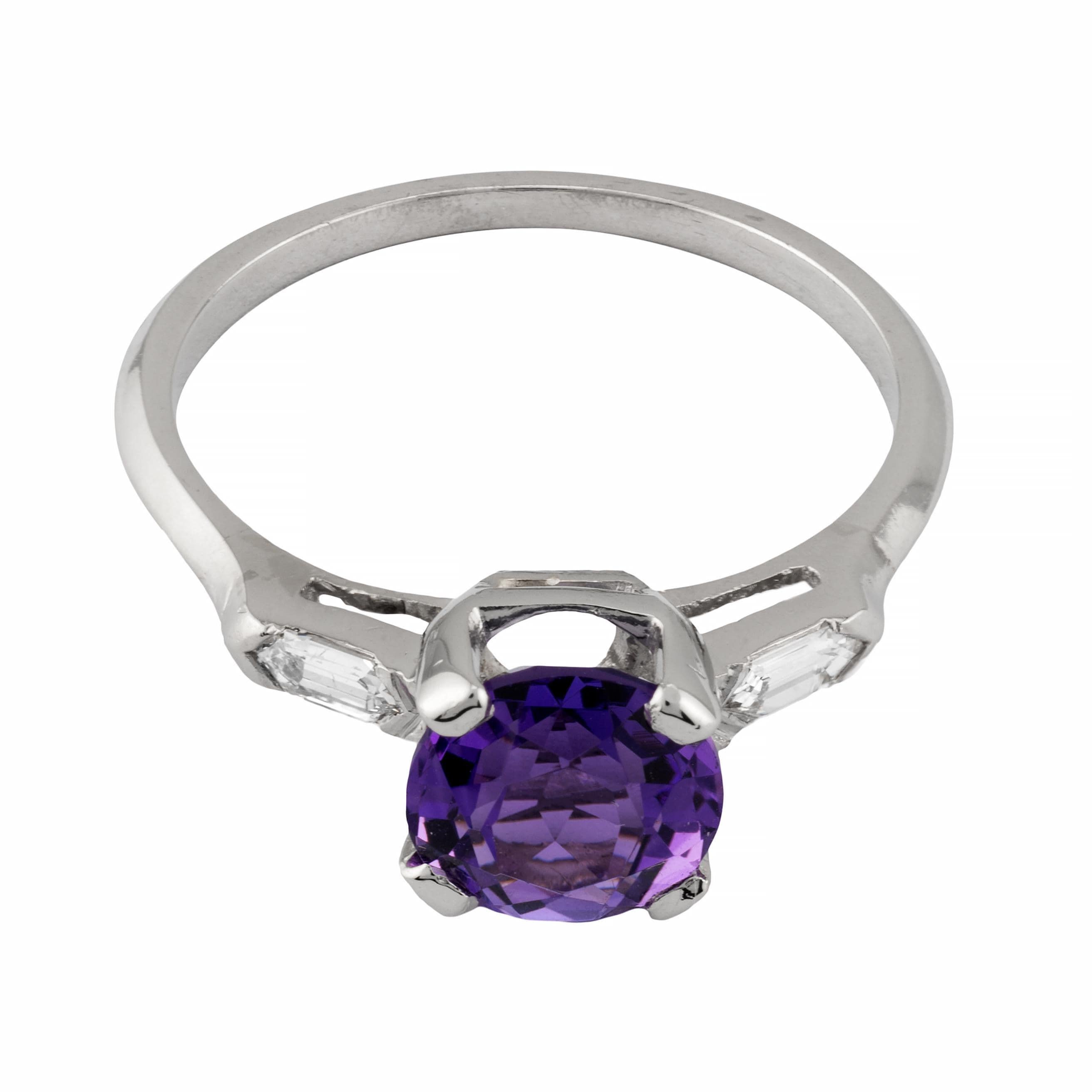 Women's Mid Century 2.32ctw Amethyst & Diamond Three Stone Ring in Platinum