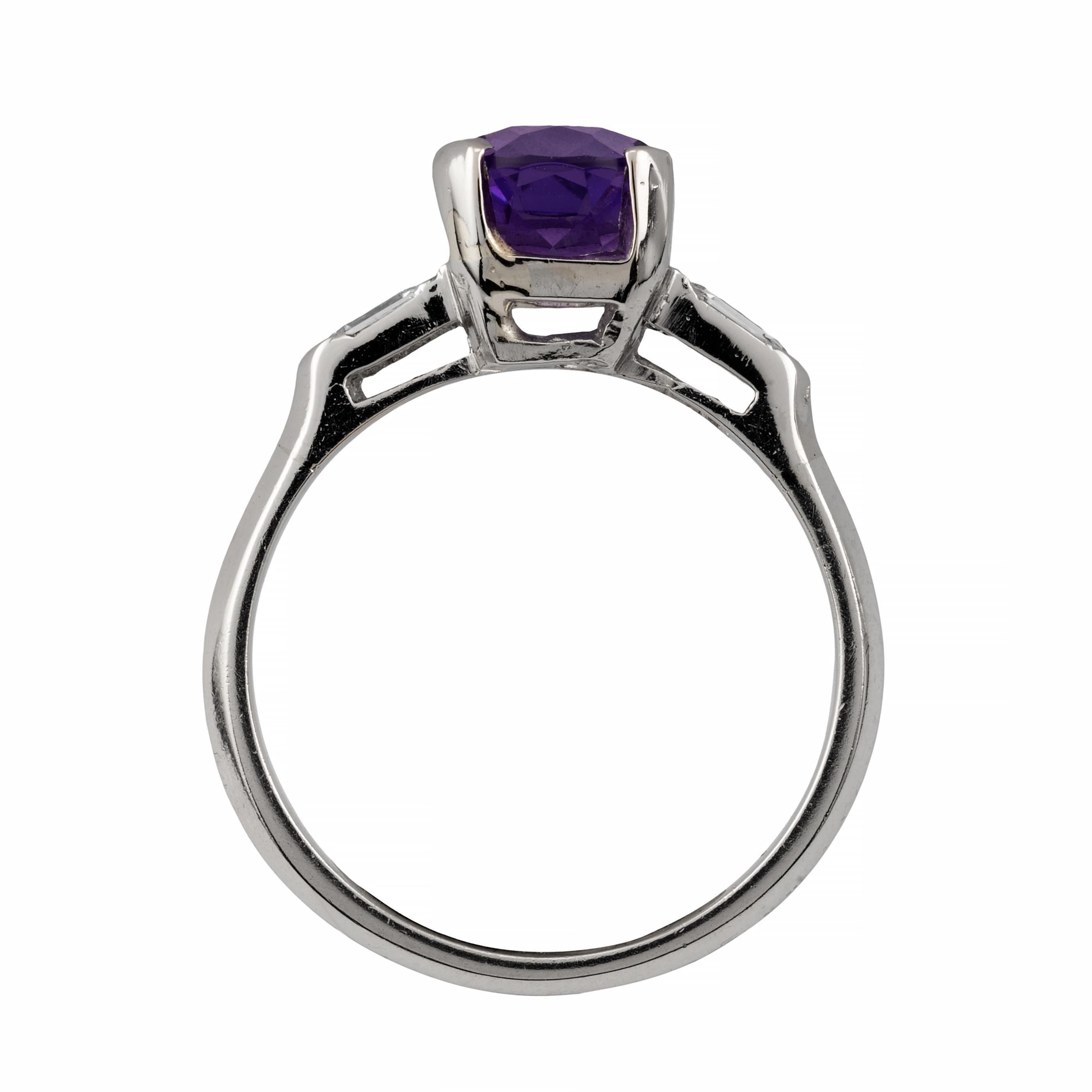 Mid Century 2.32ctw Amethyst & Diamond Three Stone Ring in Platinum 2