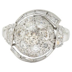 Mid-Century 2.33 CTW Diamond Platinum Vintage Domed Swirl Cocktail Ring