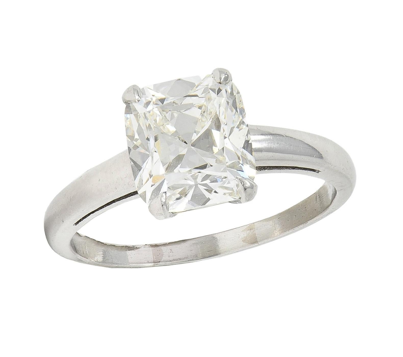 Mid-Century 2.33 CTW Old Mine Diamond Platinum Vintage Engagement Ring GIA For Sale 5