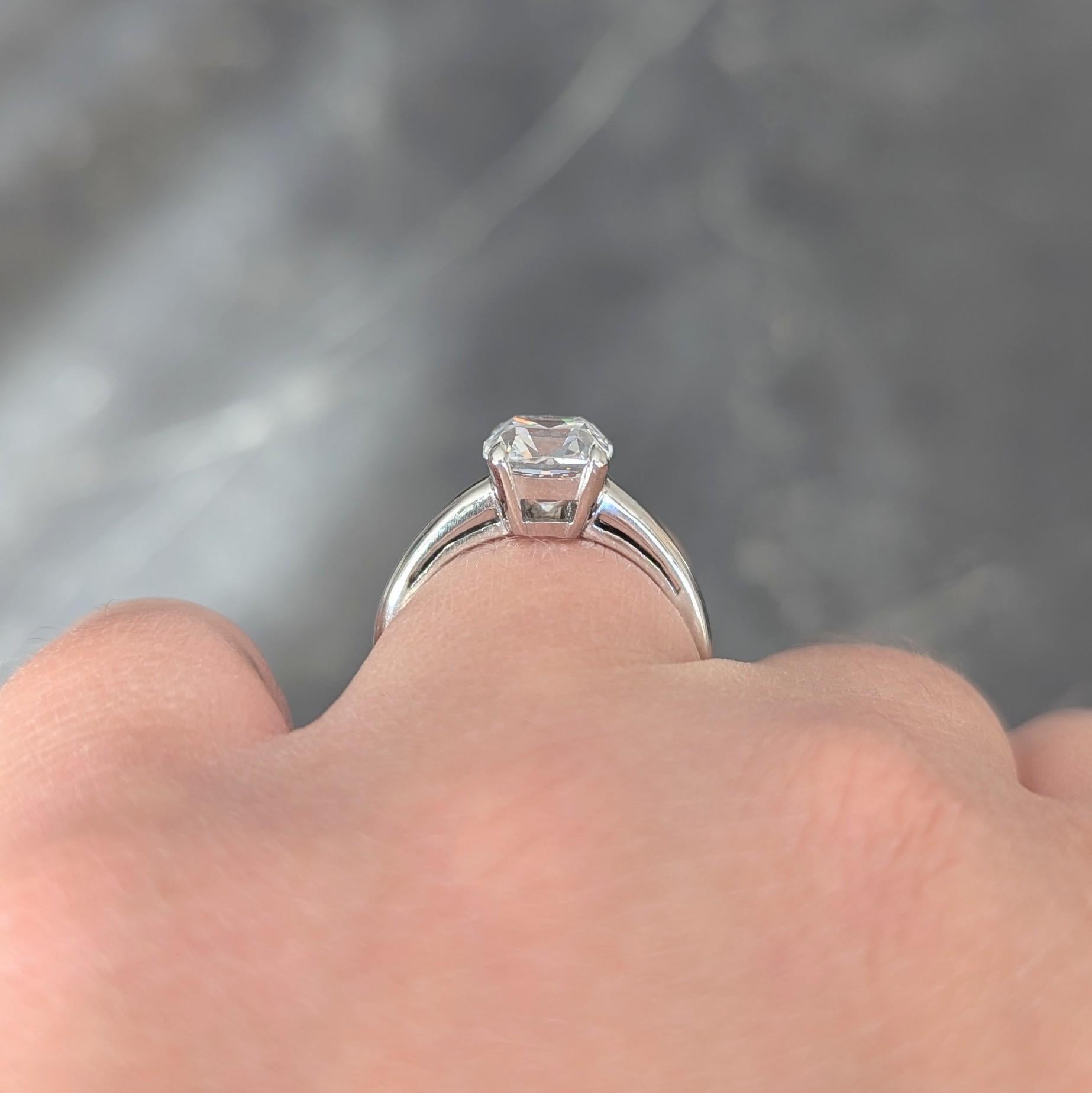 Mid-Century 2.33 CTW Old Mine Diamond Platinum Vintage Engagement Ring GIA For Sale 9