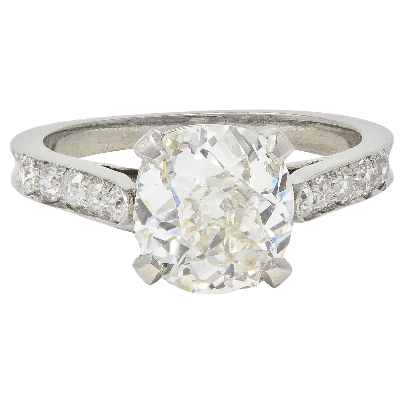 Mid-Century 2.33 CTW Old Mine Diamond Platinum Vintage Engagement Ring GIA