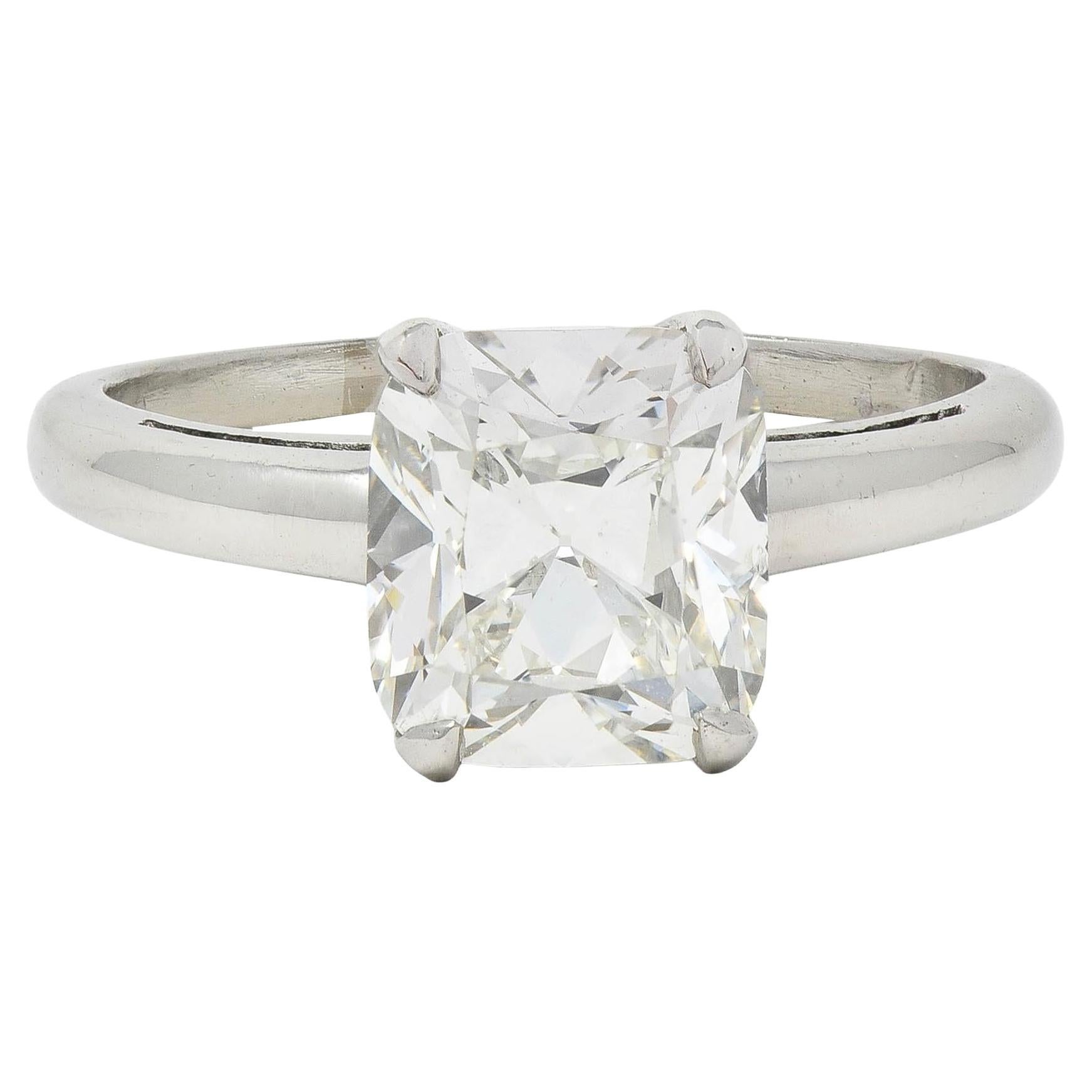 Mid-Century 2.33 CTW Old Mine Diamond Platinum Vintage Engagement Ring GIA For Sale