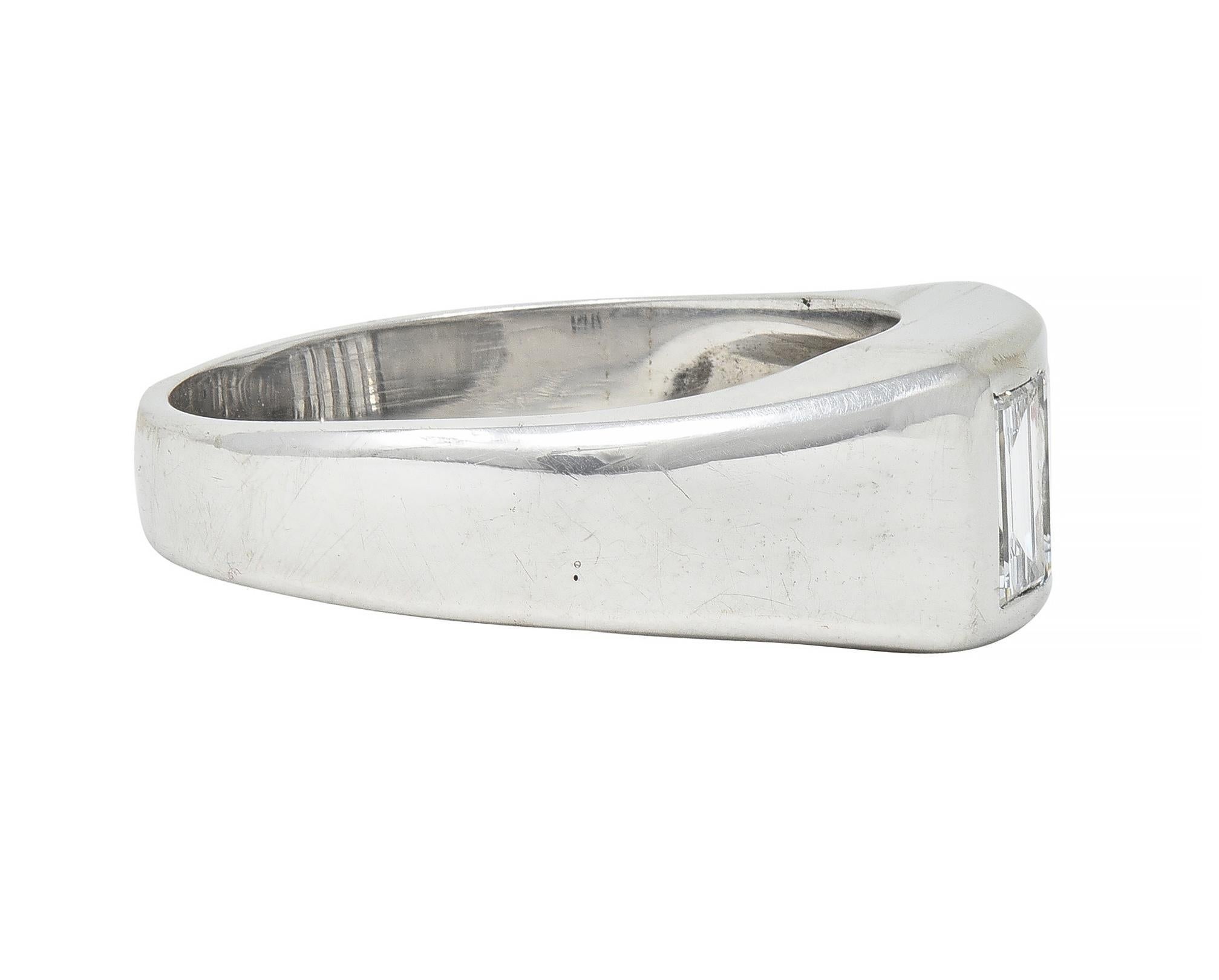 Mid-Century 2.42 CTW Diamond 14 Karat White Gold Vintage Unisex Men's Ring In Excellent Condition For Sale In Philadelphia, PA