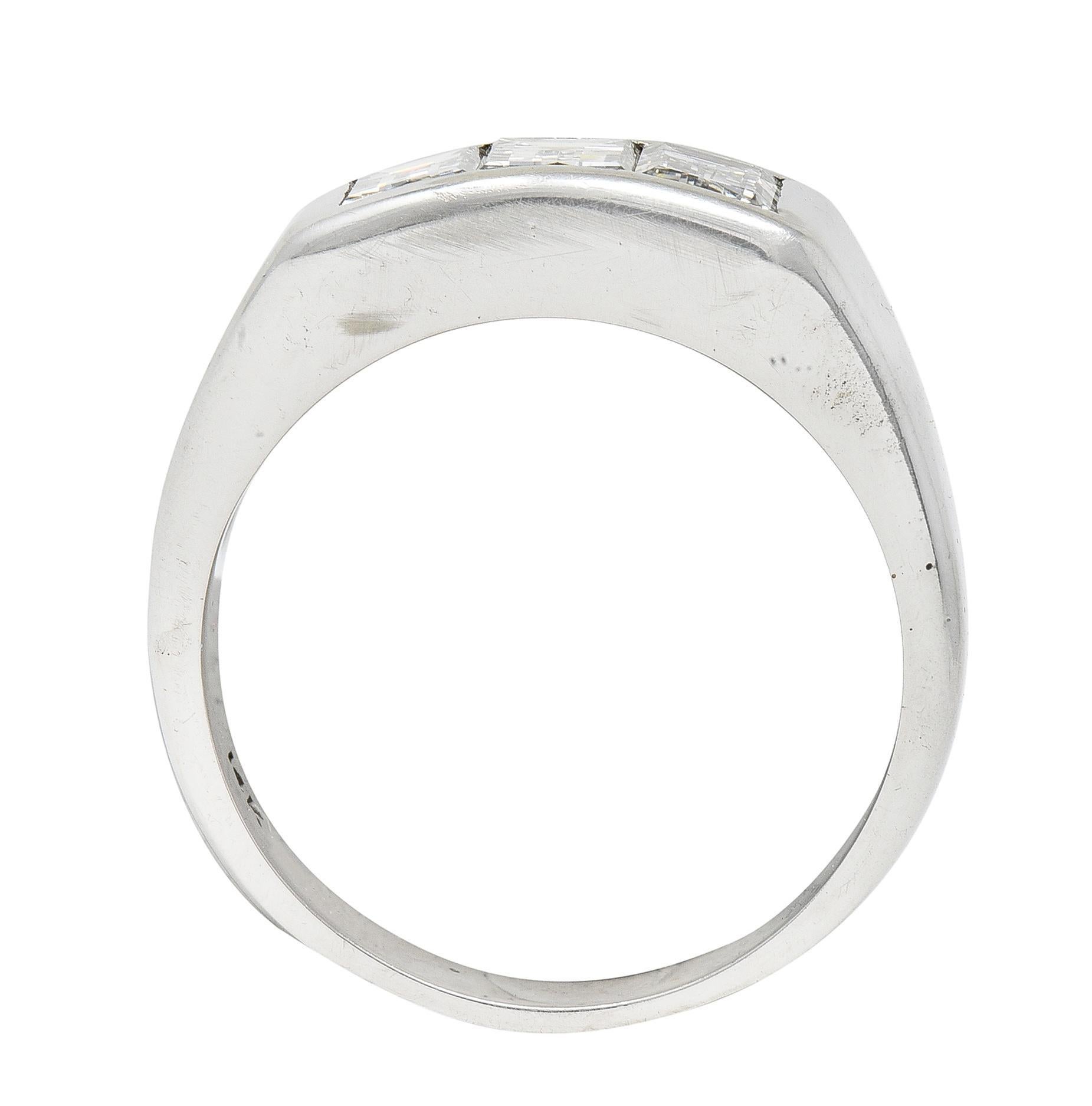 Mid-Century 2.42 CTW Diamond 14 Karat White Gold Vintage Unisex Men's Ring For Sale 5