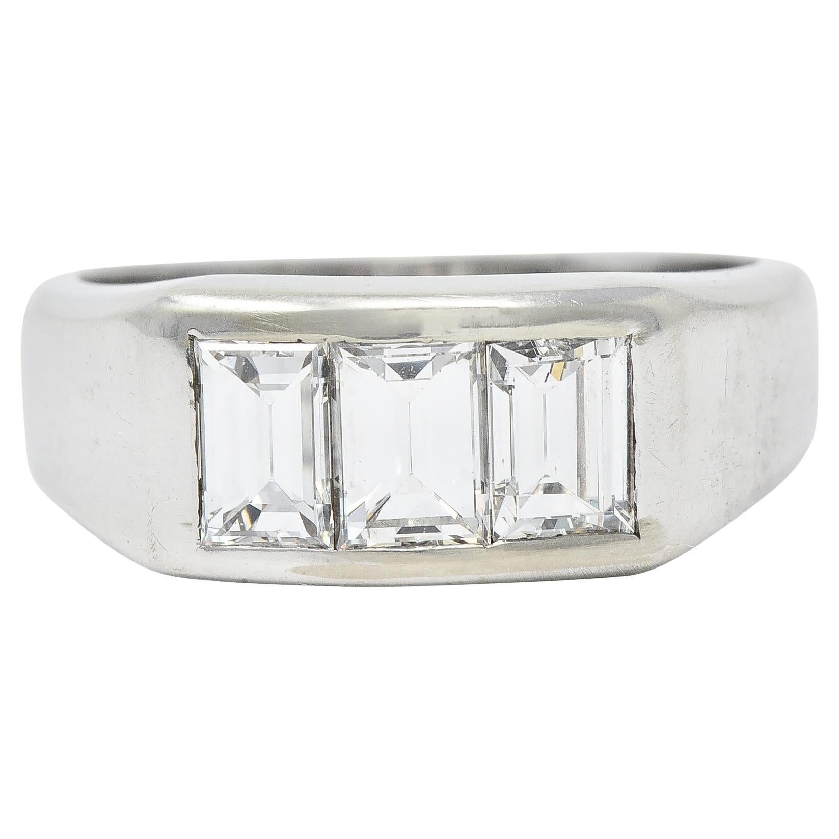 Mid-Century 2.42 CTW Diamond 14 Karat White Gold Vintage Unisex Men's Ring For Sale