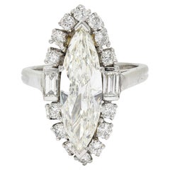 Mid-Century 2.42 CTW Marquise Cut Diamond Platinum Halo Vintage Engagement Ring