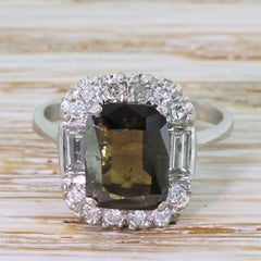 Midcentury 2.43 Carat Fancy Yellowish Brown Diamond Platinum Cluster Ring