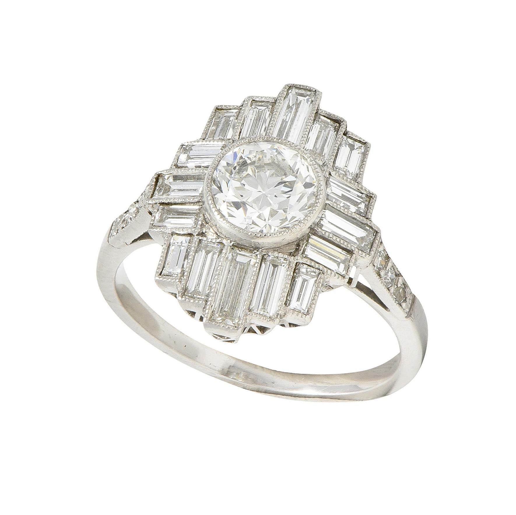 Mid-Century 2.45 CTW Diamond Platinum Streamline Vintage Cluster Ring For Sale 4