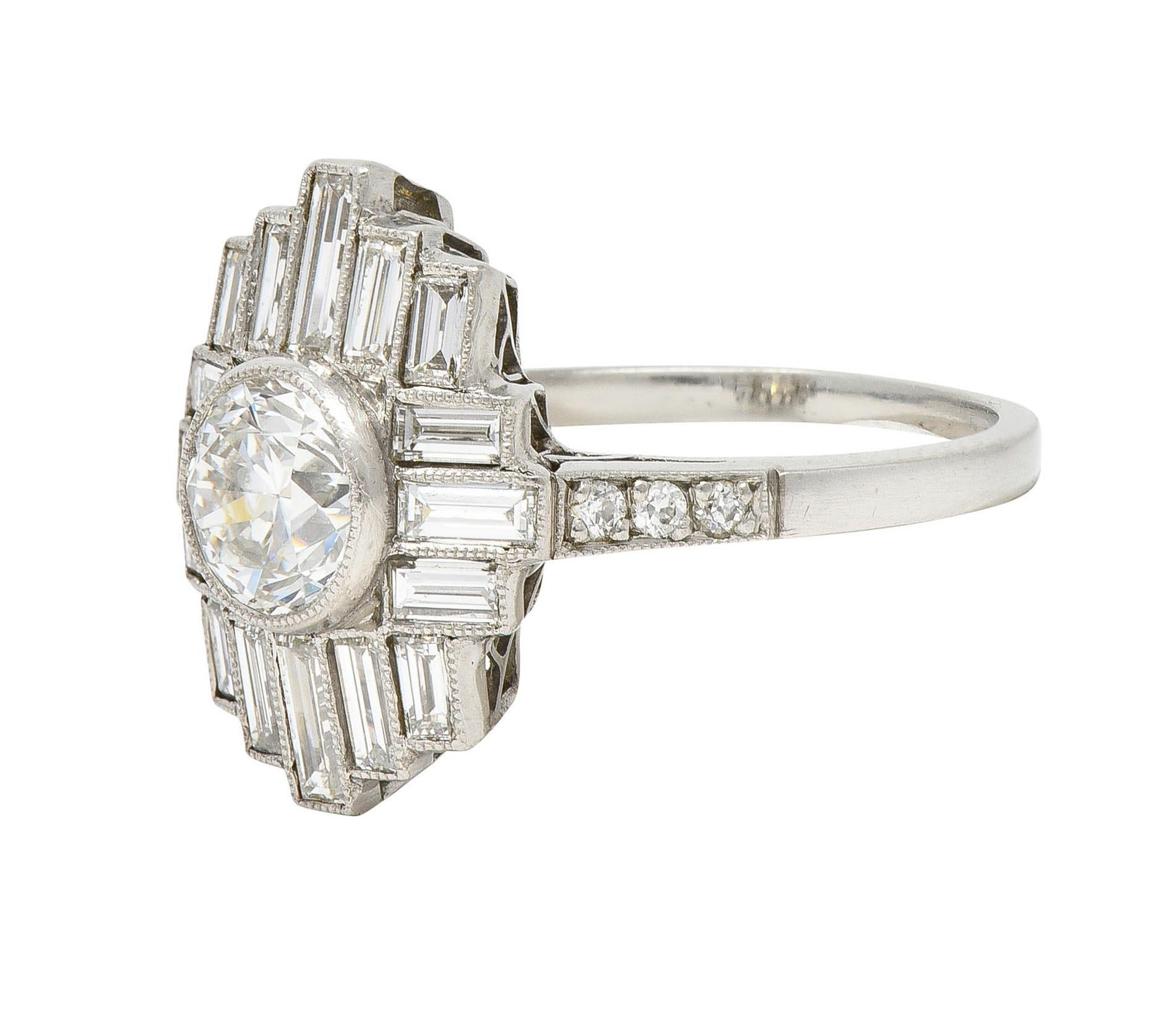 Modern Mid-Century 2.45 CTW Diamond Platinum Streamline Vintage Cluster Ring For Sale