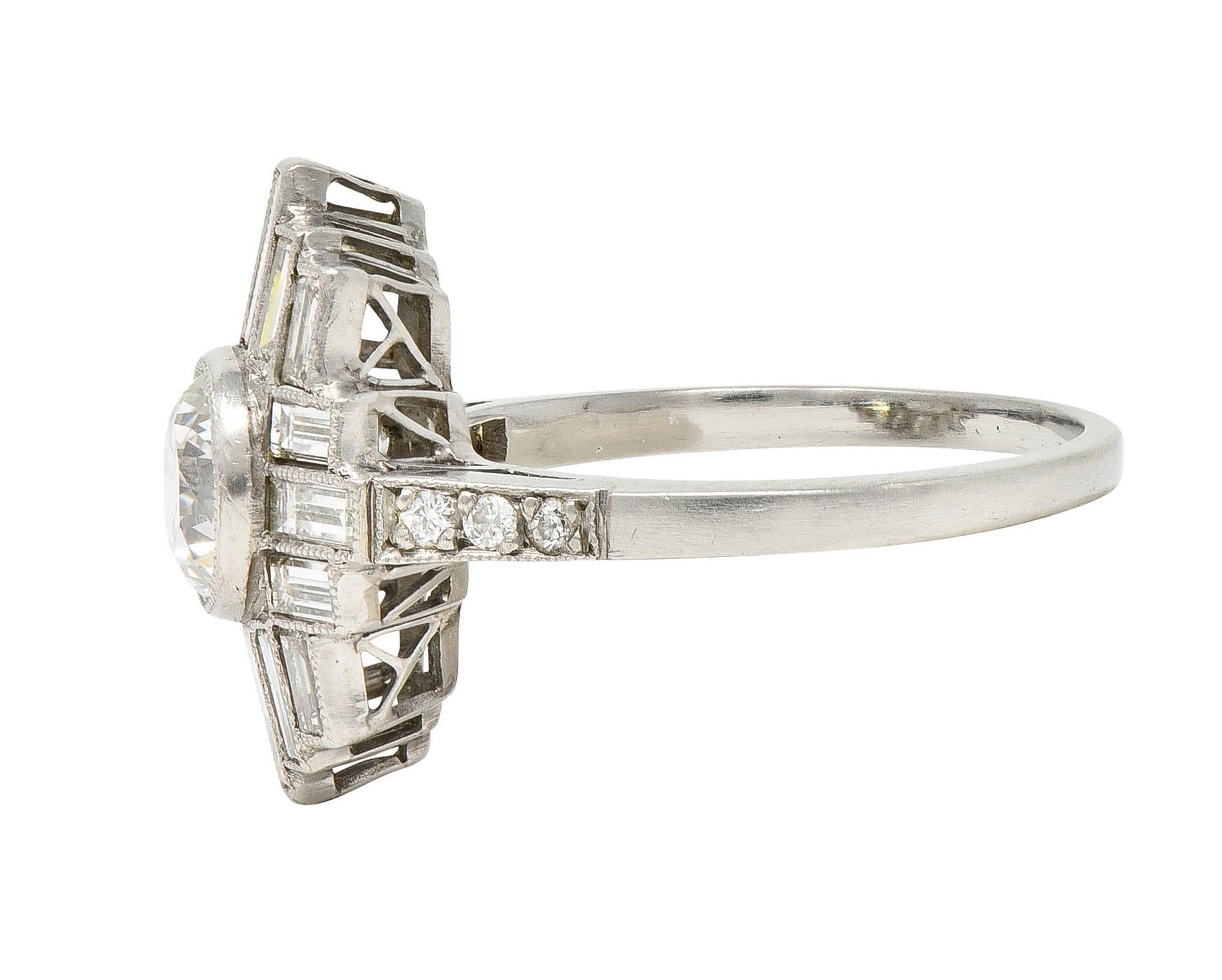 Women's or Men's Mid-Century 2.45 CTW Diamond Platinum Streamline Vintage Cluster Ring For Sale
