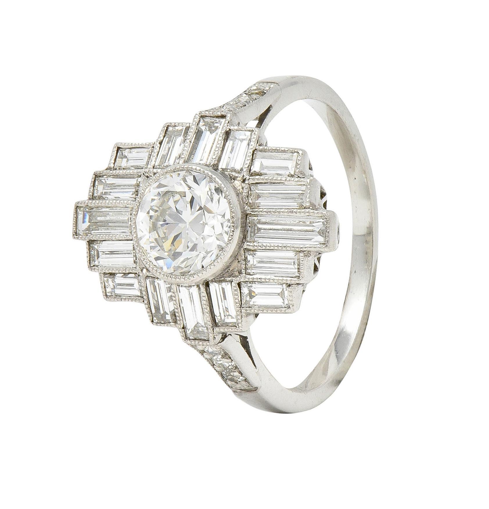 Mid-Century 2.45 CTW Diamond Platinum Streamline Vintage Cluster Ring For Sale 2