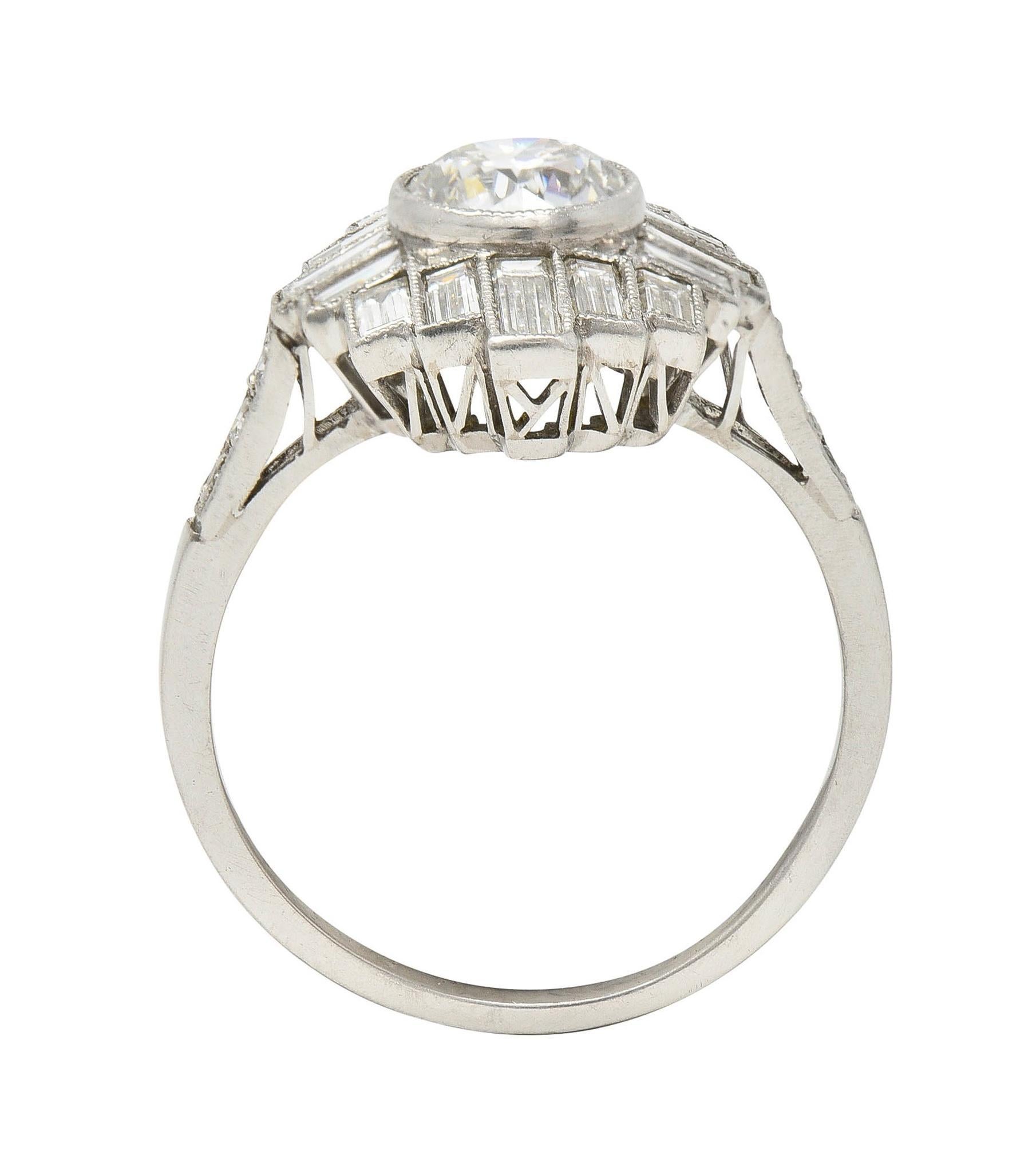 Mid-Century 2.45 CTW Diamond Platinum Streamline Vintage Cluster Ring For Sale 3