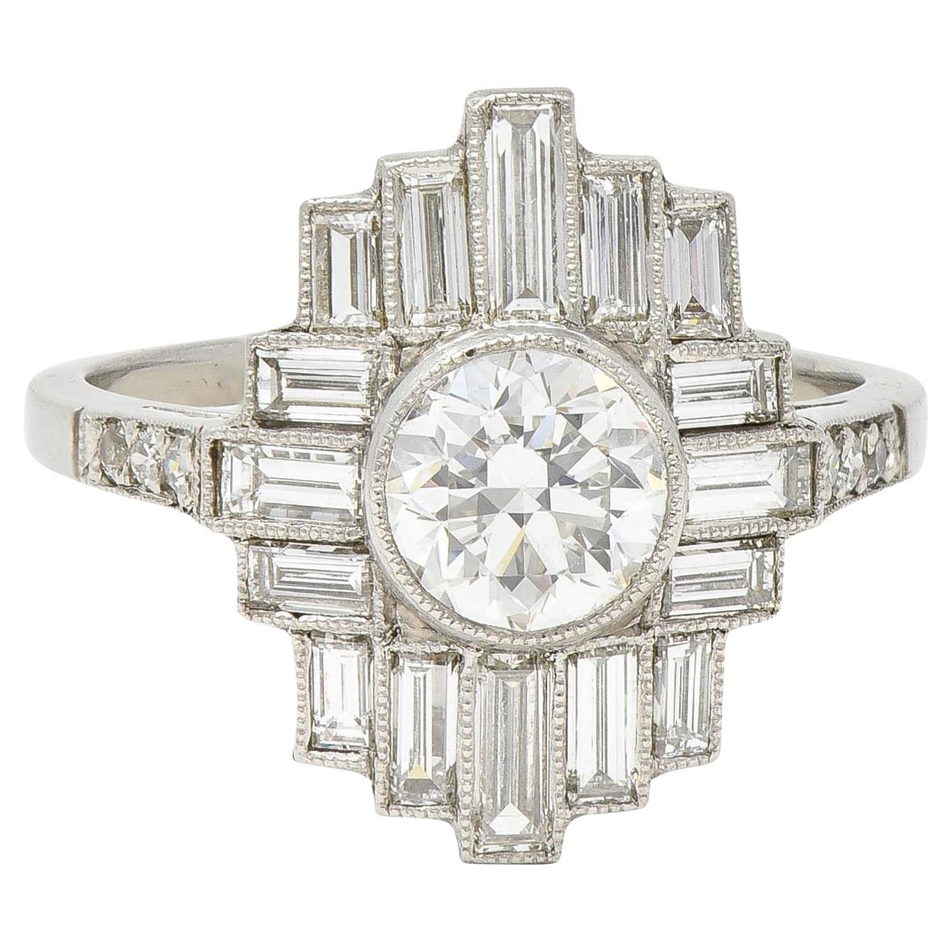 Mid-Century 2.45 CTW Diamond Platinum Streamline Vintage Cluster Ring For Sale