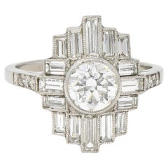 Mid-Century 2,45 CTW Diamant Platin Streamline Vintage Cluster-Ring